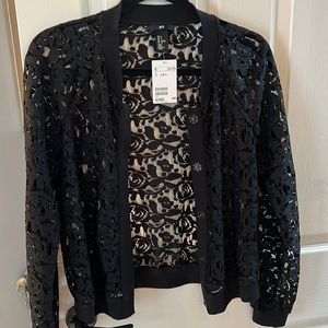 Black H&M  lace snap up jacket size small
